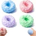 4 Mix Crunchy Squishy,Glitter Dumpling Squishy,Sand Squishys,Stress Ball, Noisy Ice Skin Balls, Portable Desktop Relief Toys for Office Desk, Relaxing Fidget GiftBlue + Green + Purple + Pink