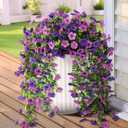 Artificial Hanging Flowers for Outdoors, 2 Pcs Fake Hanging Plant Spring Summer Decor, UV Resistant No Fade Faux Flower for Front Door Porch Planter Patio Yard Garden(Double Purple)