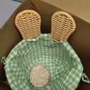 DoubleFill 1pcs Wicker Easter Basket Wicker Picnic Basket with Tag Empty Rattan Bunny Basket with Handles & Liner Willow Hamper Basket for Eggs & Candy Storage Fruit (Green Plaid)