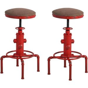 Topower Antique Vintage Industrial Barstool PU Leather Water Pipe Fire Hydrant Design Cafe Coffee Industrial Bar Stool Set of 2 Antique Red