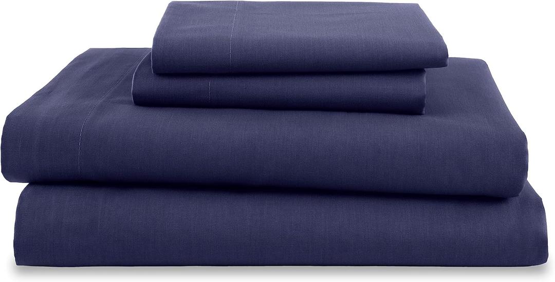 4 Piece Queen Bed Sheets Set | Queen Bed Sheets  Light Weight, Soft Breathable Sheets | Brushed Cotton Rich Blend | Secure-Fit, Wrinkle Resistant, Durable, Easy Care Bed Sheets | Comfy Sheets | Navy