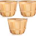 Eaasty Pack of 3 Round Wooden Bushel Baskets Wood Fruit Buckets with Handle for Vegetable Snack Holiday Cheat Farm Bucket Garden Decoration, 4-quart Capacity, 6. 1 Inch Tall, 8 Inch Diameter (Wood Color)