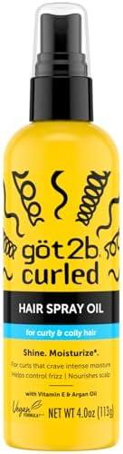 Got2b Curled Hair Spray Oil, 4oz, for curl types 3-4, curly and coily hair, helps control frizz and nourishes the scalp