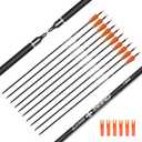 Carbon Arrow Hunting Arrows 26 28 30 Inch with 100 Grian Removable Tips for Compound Bow & Recurve Bow Practice Shooting