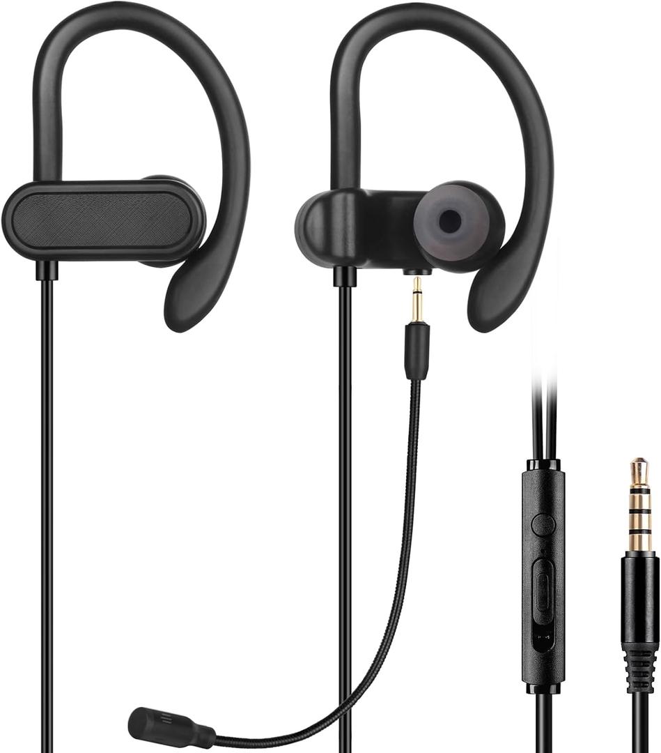 Wired 3.5mm in-ear Earbuds Headphones with Wrap-around Hooks, Gaming Headset & Boom Mic for Mobile & PC, Xbox Series X/ S, Xbox One, PS5, PS4, PlayStation, Switch [Lightweight & Secure Fit]