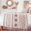 Boho Throw Blanket for Couch - Farmhouse Rustic Soft Blanket with Tassel, Western Aztec Vintage Blanket, Bohemian Cozy Blanket, Gifts for Women(50x60 Inches, Beige and Gray)
