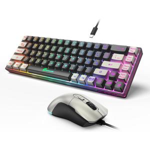 65% Gaming Keyboard and Mouse Combo, RGB Backlit Keyboard + 7200 DPI Gaming Mouse, Ultra-Compact Anti-Ghosting Wired Keyboard and Mouse for PC Laptop Gamer