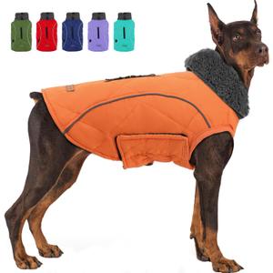 EMUST Dog Jackets for Winter, Cold Weather Coats for Dogs, Soft Winter Jackets for Medium Large Dogs, Orange, L