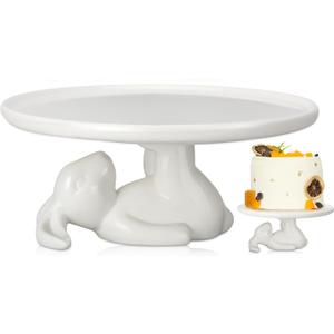 Nuenen Easter Cupcake Stand Bunny Ceramic Dessert Plates 8.3 Inches Bunny Serving Dishes Round Dessert Tray Decorations for Easter Eggs, Cookies and Candy(1 Pcs)