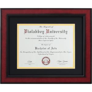 VIOLABBEY Diploma Frame 11x14 Degree&Document with Black Gold Double Mat or 15x18 Picture without Mat, Smooth Cherry Wood Grain Finish, Wall Mounted Display, Tempered Glass