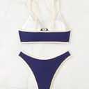 Fanuerg Women's Triangle Bikini Sets Circle Ring Linked Two Piece Swimsuit Color Block Cheeky Bathing Suits (M)