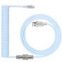 Coiled Keyboard Cable: 1.5M USB-C to USB-A Braided Cord with Detachable Aviator Connector, Durable & Tangle-Free for Custom & Mechanical Gaming Keyboards (Blue)