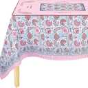 Mahjong Tablecloth 55" x 55" Polyester Square Instructional Design with Rules for Family Game Night Party Favor Supplies (Candy Pink Block)