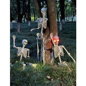 ALLIVING 5.4Ft Halloween Skeleton - Life Size Skeleton with Glowing Eyes Scary Creepy Sound Movable Joints Full Size Posable Skeleton Decor Halloween Decorations Outdoor Indoor, Part 1