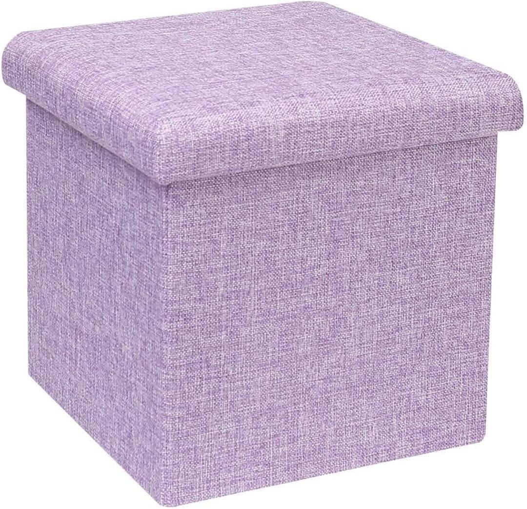 B FSOBEIIALEO Storage Ottoman Cube, Linen Small Foot Seat, for Living Room, Bedroom, Home Office, Dorm Storage Footrest Light Purple 11.8"x11.8"x11.8"