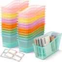 Blosssound 24 Set Book Bins for Classroom Stackable,Translucent Pastel | Plastic Baskets with Labels, Slanted Front, Library Supplies Organizers, Desktop Storage Bins, Teachers Home School Use
