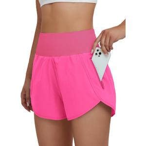 BMJL Women's High Waisted Athletic Shorts Pocket Workout Shorts Gym Sporty Running Shorts, (S,Hot Pink)