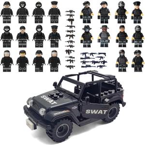 Toysvill SWAT Military Police Building Block Set | SUV + Soldiers Minifigures (22 PCS) with Weapons and Accessories Gift