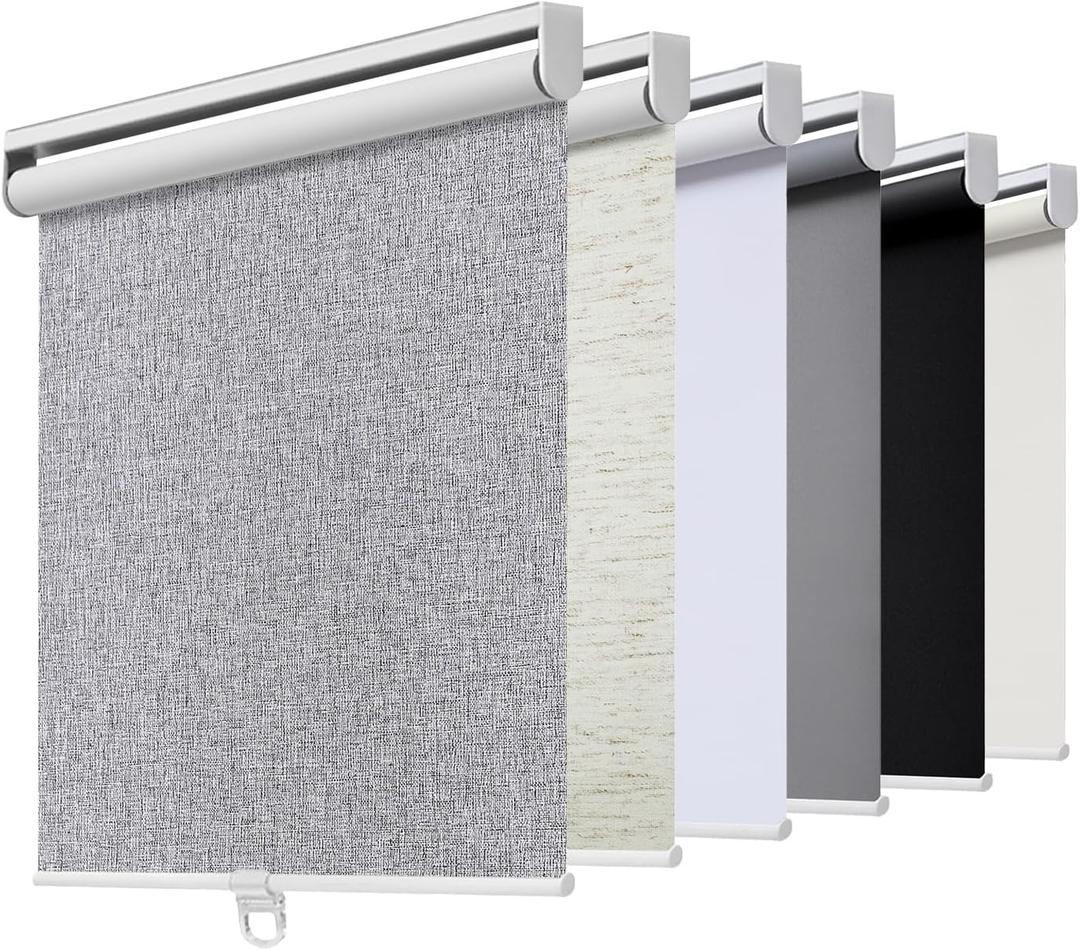 Cordless Roller Shades Blackout Blinds for Windows Room Darkening Rolled Up Shades with Spring System, UV Protection Natural Linen Fabric Window Shades Door Blinds for Home,29" W x 72" H, Heather Grey