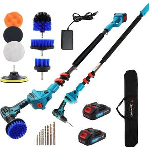 Cordless Telescoping Power Drill&Cleaning Tools with 2-Max 20V Batteries and 2.0A Charger 2-in-1 Cordless Pole Drill and Cleaning Brush from 5.3 to 15ft&Head Pivots 180° Telescoping Pole