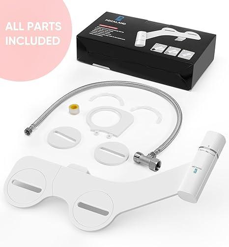 Ultra-Slim Bidet Attachment, Posterior & Feminine Wash-(Retractable Dual Nozzles), Non-Electric Bidet Attachment for Toilet Seat, Adjustable Fresh Cold Water Pressure, Stainless Steel Inlet (White)