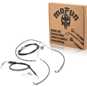 Mofun Clutch Cable & Non-ABS Brake Line & Throttle Cable and Idle Cable Kit Compatible with Harley Touring Electra Glide without/Non-ABS 1996-2006, Fit 10"-12" Handlebar, Black
