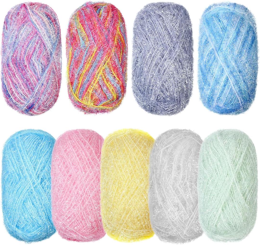 Timgle 9 Skeins Scrubby Yarn for Dishcloths Rainbow Sparkly Yarn for Crocheting Knitting Dishwashing Dishcloths Craft Project(Light Color)