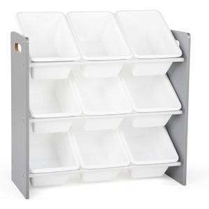Humble Crew 9-Bin Toy Organizer  Inspire Grey with White Plastic Bins, 3-Tier Storage Solution for Kids' Playrooms and Nurseries