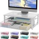 gianotter Computer Monitor Stand Riser, office organizer with Drawer, Office Organizers Storage for Classroom Office Supplies (White)