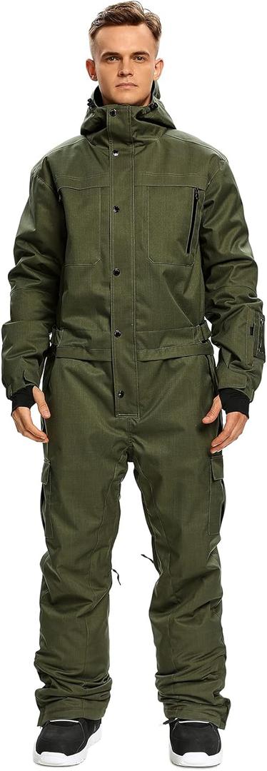 Mens One Piece Ski Suit Snowsuits Colorful Snowboard Jumpsuits Waterproof Hooded Warm Jackets Outdoor Winter (X-Large, Green)