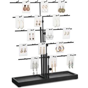 HULISEN Earring Display for Vendors, Adjustable Height Earring Display Stands for Selling, Jewelry Display for Earring Card, Keychain, Earring Rack Display Holder with Tray, 30 Hooks, Black