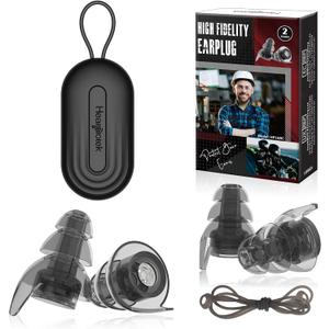 Hearprotek Silicone Concert Ear Plugs, 2 Pairs Reusable High Fidelity Earplugs for Concerts, Festivals, Motorcycling, Black
