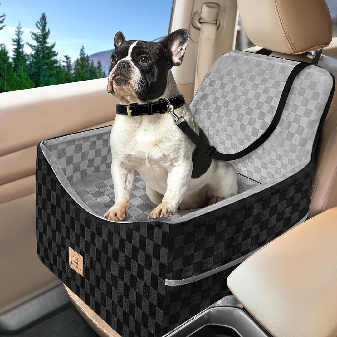 Dog Car Seat for Small and Medium Dogs Up to 35 lbs Memory Foam Dog Booster Seat with Safety Leash & Storage Pockets, Fits Front & Back Car Seats, Removable Washable Cover - Black & Gray