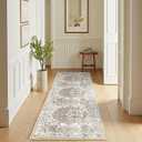 jinchan Runner Rug 2x6 Washable Hallway Rug Vintage Traditional Floor Cover Thin Taupe Multi Distressed Floral Indoor Mat for Kitchen Bathroom Bedroom Living Room