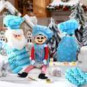 3 x Kajaia 30 Pcs Christmas Elf Outfits for Kids Xmas Kitchen Cooking Clothes Accessories Include Blue Baking Apron and Hat Mini Baking Props Set for Boys, Girls, Dollhouse, Christmas Clothes and Gift