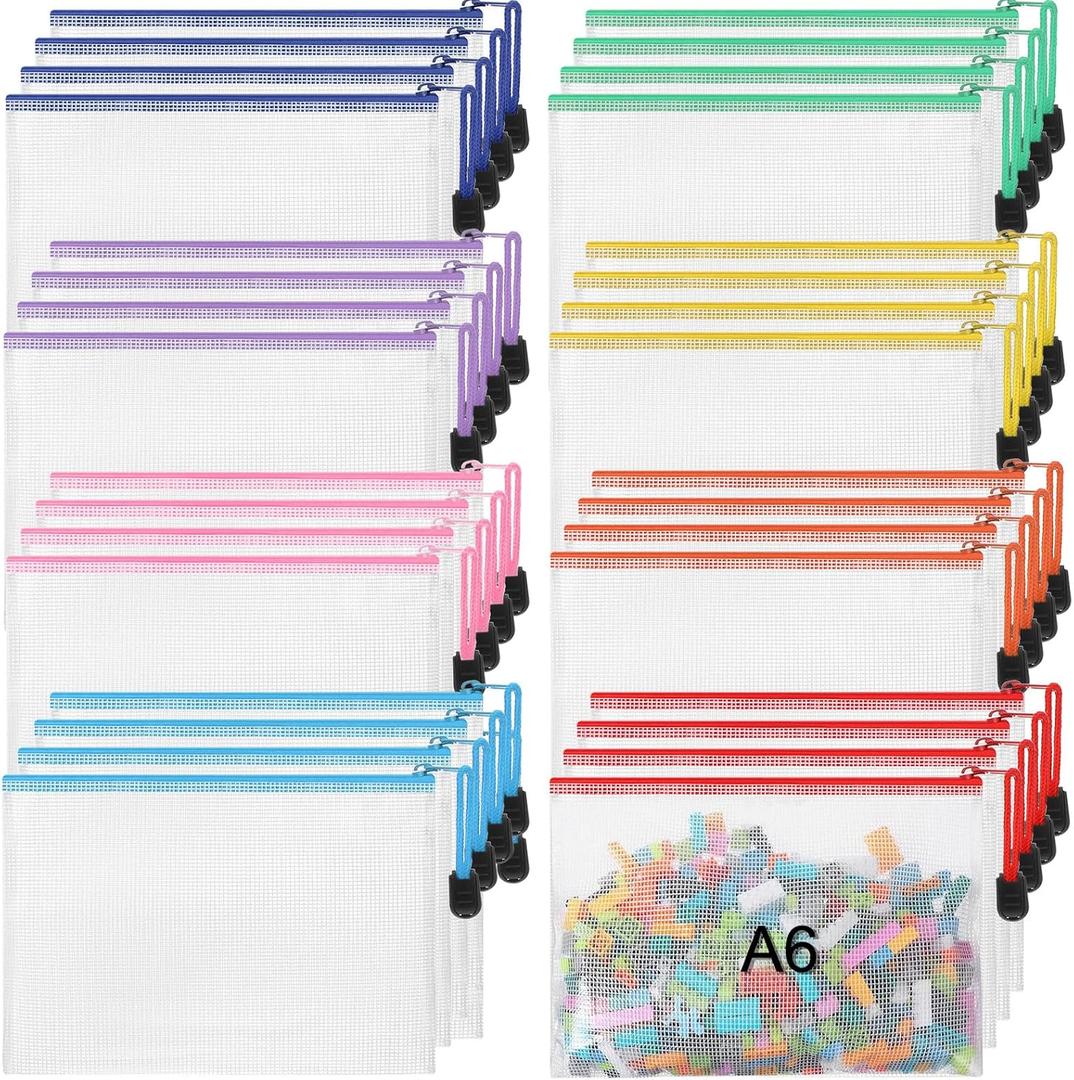 Jetec 32 Pcs Mesh Zipper Bags Toy Storage Bikini Organizer Bag Bolsas Para Guardar Trajes De Bano Waterproof Zipper Reusable Pouch Puzzle Multipurpose for Storage Office(Cute Color,7.5 x 5 Inch)