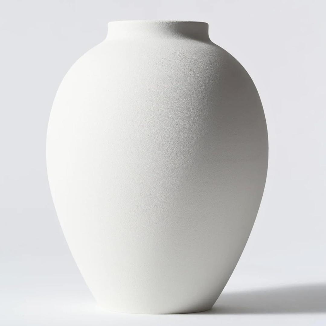 White Vase for Home Decor  Modern Farmhouse Ella Flower Vase for Table, Mantel & Shelf Decorations  Round Iron Decorative Vase 9 Inch Tall  Matte Finish Centerpiece