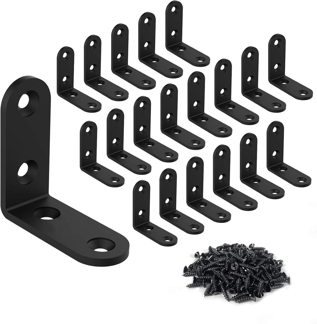 20 Pcs L Corner Brackets 2x2 Inch Black Heavy Duty L Bracket for Joint Right Angle Shelf Support Corner Braces for Shelves, Wood Furniture, Cabinet with Screws (20 Pack)