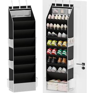 Criusia Shoe Organizer, Over the Door Shoe Organizer for Closet, Hanging Closet Shoe Storage with Large Deep Pockets, Holds Sneakers, Sandals, Boots, Fits 16–24 Pairs, Black