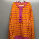 PRETTYGARDEN Womens Fall 2025 Striped Oversized Sweatshirt Long Sleeve Button Up Henley Neck Waffle Knit Pullover Tunic Tops (Medium, Striped Yellow Pink)