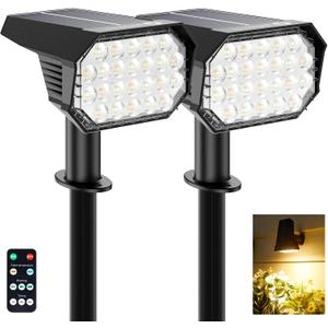 Brightown Solar Lights Outdoor Waterproof IP67, [Cool & Warm Light 2-in-1] Solar Spot Lights Outdoor, 2 Colors 3 Brightness Levels LED Outdoor Solar Lights for Yard Pathway Garden House, Pack of 2 