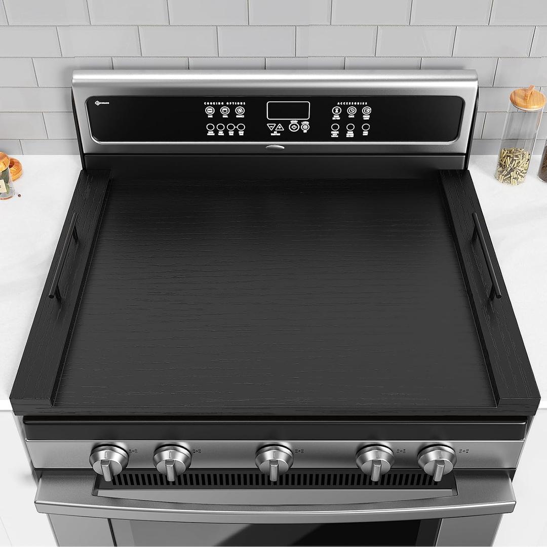 Noodle Board Stove Top Covers - Black Wooden Stove Cover with Handles for Gas Burners & Electric Stove - 30 x 22 inches Kitchen Counter Extension