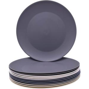 AOYITE Plastic Dinner Plates Reusable, Unbreakable Salad Plates set of 12, BPA Free Microwave & Dishwasher Safe Party Plate for Any Occasion, BBQ, Travel, Events (Grey Stone)