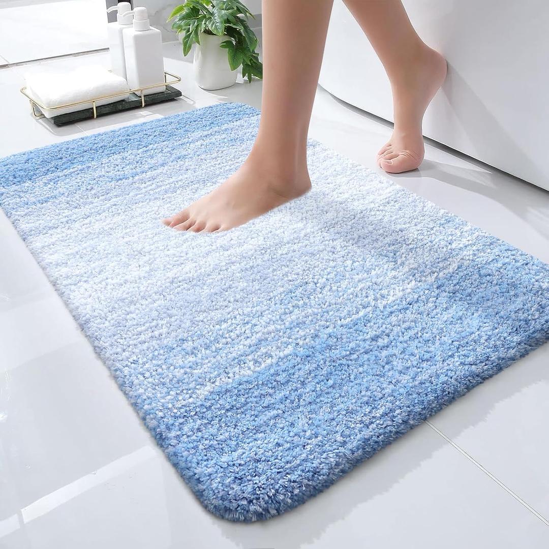 OLANLY Bathroom Rugs Mat 24"x16", Extra Soft Absorbent Microfiber Bath Rugs, Rubber Backing, Quick Dry, Machine Washable Bath Mats for Bathroom Floor, Tub and Shower, Home Decor Accessories, Light Blue