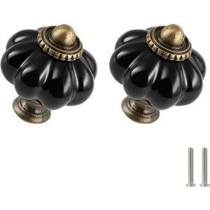 Black Pumpkin Knobs 6 Pack Ceramic Cabinet Knobs Vintage Drawer Pulls - Antique Dresser Pulls with Screws for Closet Drawer Cupboard Cabinet and DIY Home Project (1-3/8 Inch)