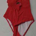 Charmo Ribbed One Piece Swimsuits for Women Cutout Scoop Neck Bathing Suit High Cut Padded Monokini (X-Small, #1b Red)