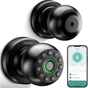 Smart Door Knob Fingerprint Lock 4-in-1 Keyless Entry (Fingerprint/App/Code/Key) Biometric Door with Auto-Lock Easy Install for Home/Bedroom/Office-Black
