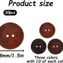 30Pcs Classic Wooden Buttons, 1-1/2 inch(38mm) 2 Hole Round Wood Sewing Button DIY Crafts Wood Button for Sewing DIY Craft Clothing, 3 Colors