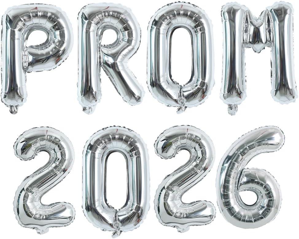 TONIFUL Prom 2026 Balloons - 16 Inch Silver Letter Foil Balloons Banner Class of 2026 Letters Props for Prom Night Party School Graduation 2026 Sign Decorations