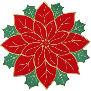Ganeen 12 Pcs Christmas Poinsettia Placemats Set Embroidered Red Round Double Layer Table Placemats 14 Inch Flower Xmas Table Decorations Bulk Applique for Home Dining Holiday Decoration Party Favors